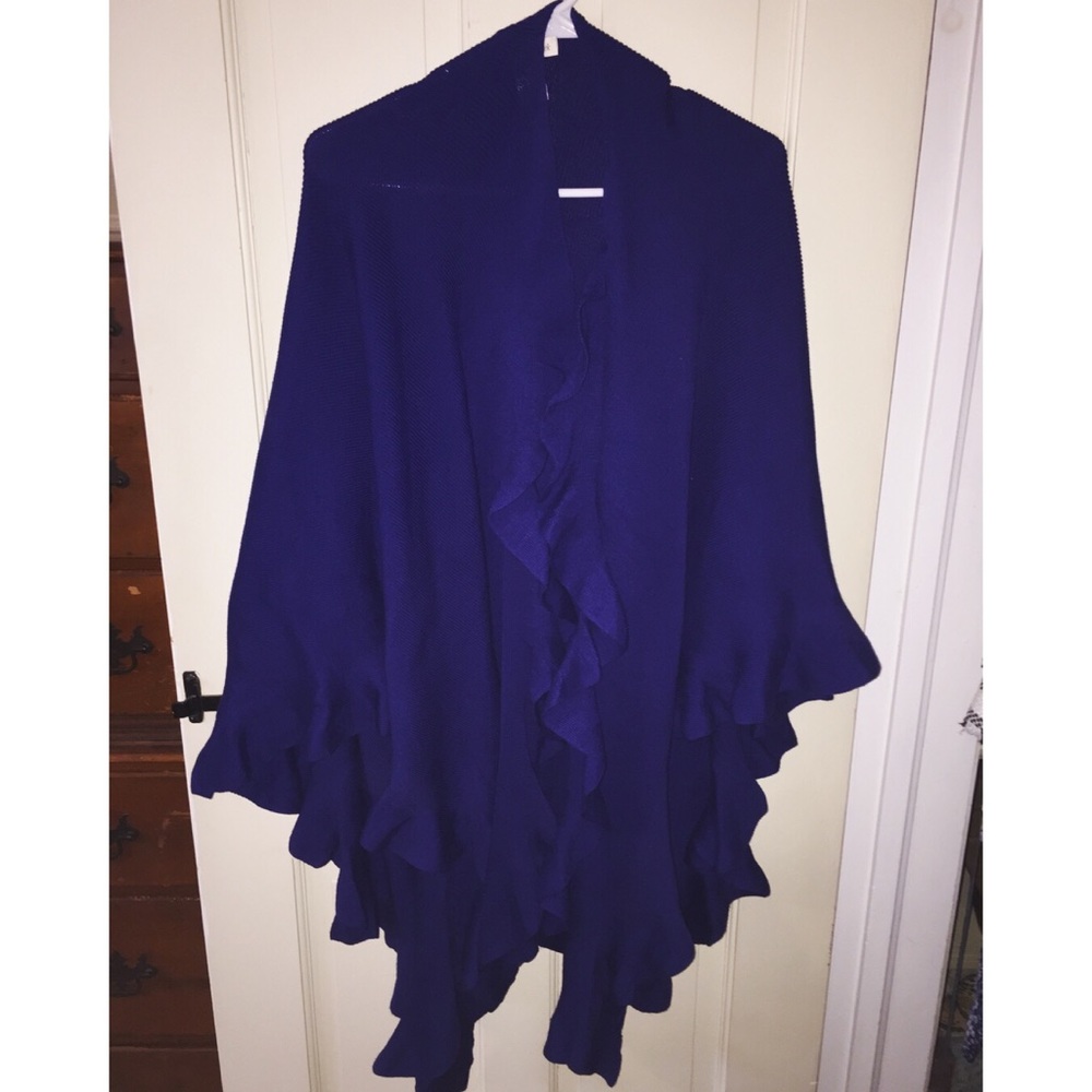 Coldwater Creek Knit Ruffle Wrap Shawl Royal Blue